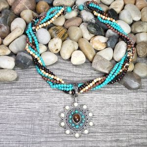 Vintage Boho Multi-strand Concho Pendant Necklace